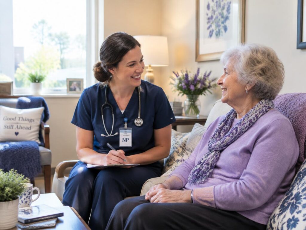 SGC CARE provider talking with an assisted living resident