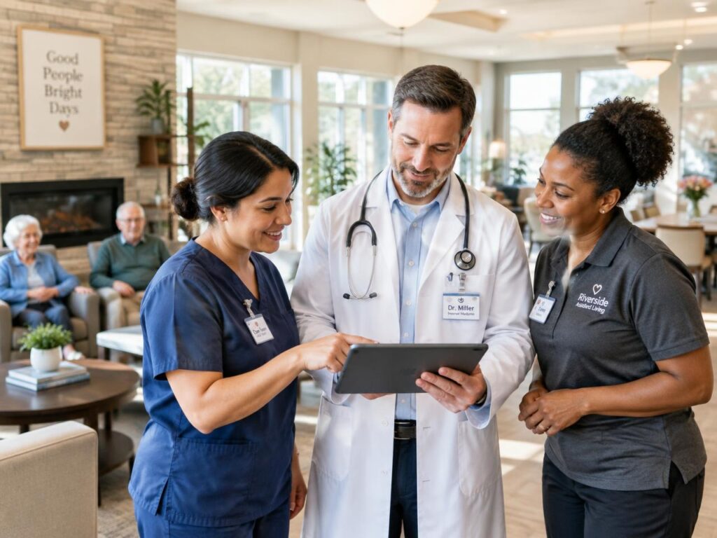 SGC CARE care team reviewing resident care together